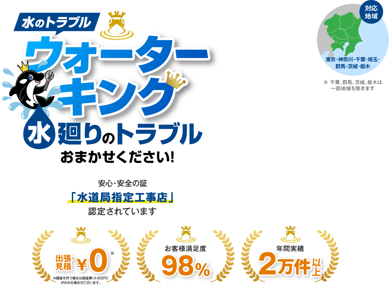 水のトラブル　ウォーターキング　水廻りのトラブルおまかせください！